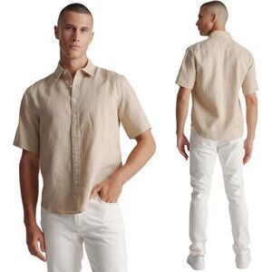 Quince 100% European Linen Relaxed Short Sleeve Shirt Men's Medium Driftwood Tan